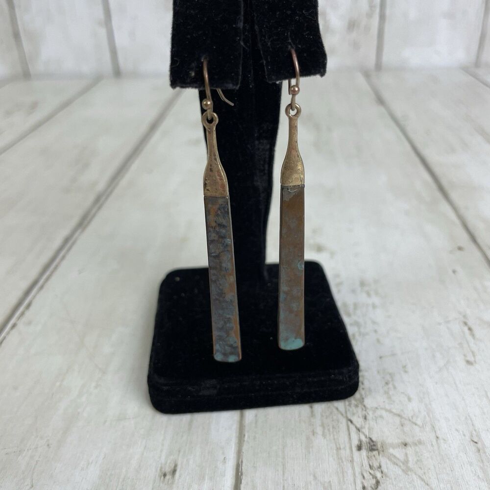 Oxidized Bronze Long Bar Dangle Earrings